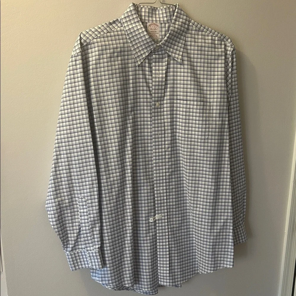 Brooks Brothers Men's White and Blue Plaid Dress Shirt